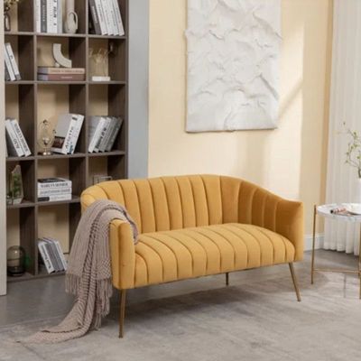 Murrow 2 Seater Fabric Sofa Metal Leg Comfortable Seating Ideal for Living Room - Yellow