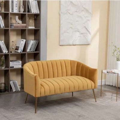 Murrow 2 Seater Fabric Sofa Metal Leg Comfortable Seating Ideal for Living Room - Yellow