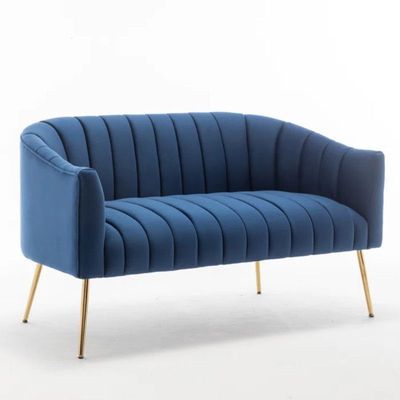 Murrow 2 Seater Fabric Sofa Metal Leg Comfortable Seating Ideal for Living Room - Blue