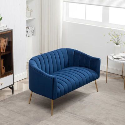 Murrow 2 Seater Fabric Sofa Metal Leg Comfortable Seating Ideal for Living Room - Blue