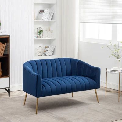 Murrow 2 Seater Fabric Sofa Metal Leg Comfortable Seating Ideal for Living Room - Blue