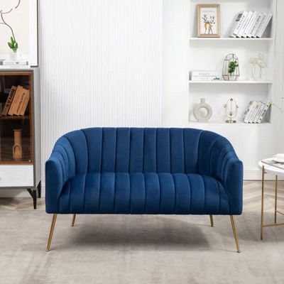 Murrow 2 Seater Fabric Sofa Metal Leg Comfortable Seating Ideal for Living Room - Blue
