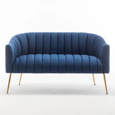 Murrow 2 Seater Fabric Sofa Metal Leg Comfortable Seating Ideal for Living Room - Blue