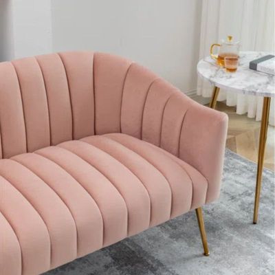 Murrow 2 Seater Fabric Sofa Metal Leg Comfortable Seating Ideal for Living Room - Pink