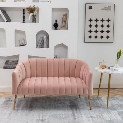 Murrow 2 Seater Fabric Sofa Metal Leg Comfortable Seating Ideal for Living Room - Pink