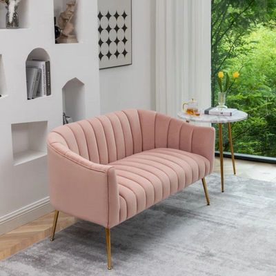 Murrow 2 Seater Fabric Sofa Metal Leg Comfortable Seating Ideal for Living Room - Pink