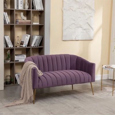 Murrow 2 Seater Fabric Sofa Metal Leg Comfortable Seating Ideal for Living Room - Purple