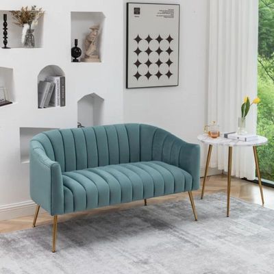 Murrow 2 Seater Fabric Sofa Metal Leg Comfortable Seating Ideal for Living Room - Turquoise