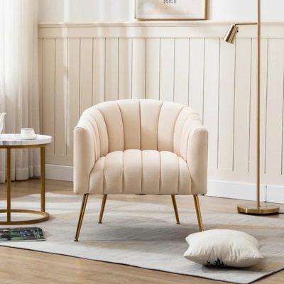Murrow 1 Seater Fabric Sofa Metal Leg Comfortable Seating Ideal for Living Room - Beige