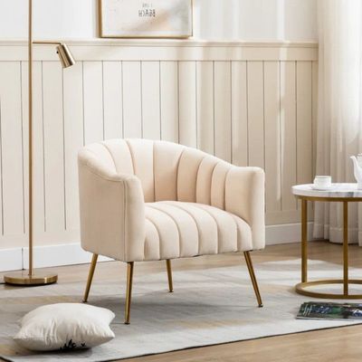 Murrow 1 Seater Fabric Sofa Metal Leg Comfortable Seating Ideal for Living Room - Beige