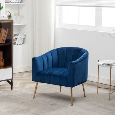 Murrow 1 Seater Fabric Sofa Metal Leg Comfortable Seating Ideal for Living Room - Blue