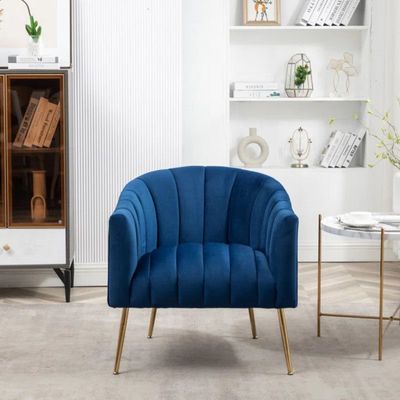 Murrow 1 Seater Fabric Sofa Metal Leg Comfortable Seating Ideal for Living Room - Blue