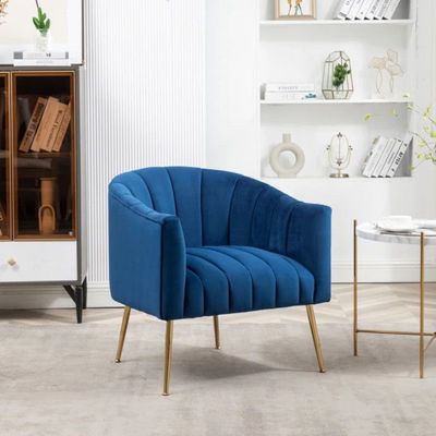 Murrow 1 Seater Fabric Sofa Metal Leg Comfortable Seating Ideal for Living Room - Blue