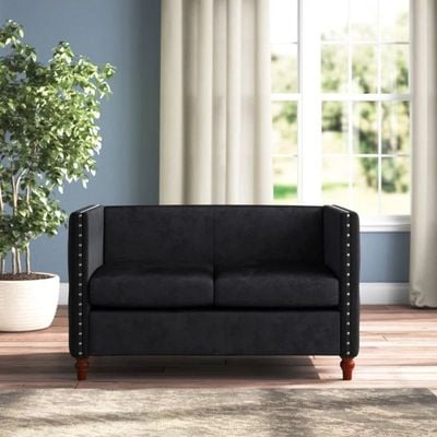 Shawn 2 Seater Fabric Sofa Wood Leg Comfortable Seating Ideal for Living Room - Black
