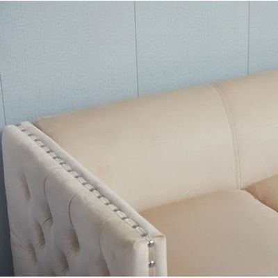 Shawn 2 Seater Fabric Sofa Wood Leg Comfortable Seating Ideal for Living Room - Beige