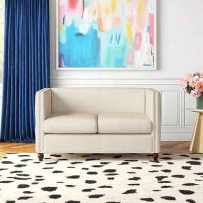 Shawn 2 Seater Fabric Sofa Wood Leg Comfortable Seating Ideal for Living Room - Beige