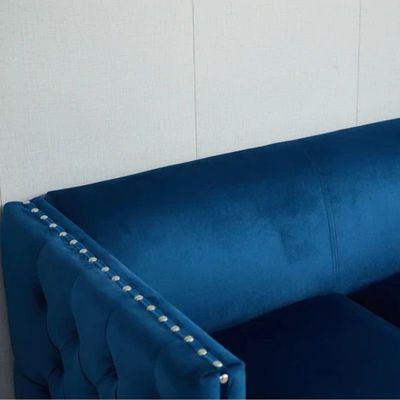 Shawn 2 Seater Fabric Sofa Wood Leg Comfortable Seating Ideal for Living Room - Blue