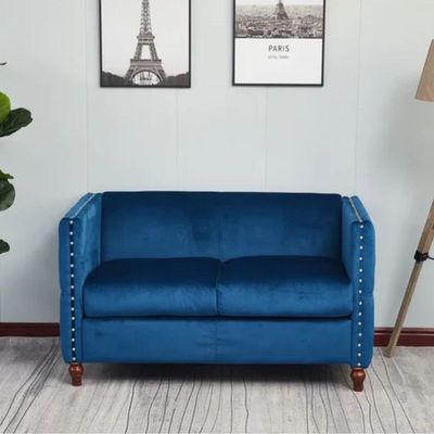 Shawn 2 Seater Fabric Sofa Wood Leg Comfortable Seating Ideal for Living Room - Blue