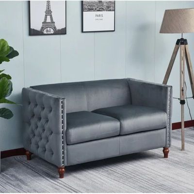 Shawn 2 Seater Fabric Sofa Wood Leg Comfortable Seating Ideal for Living Room - Grey