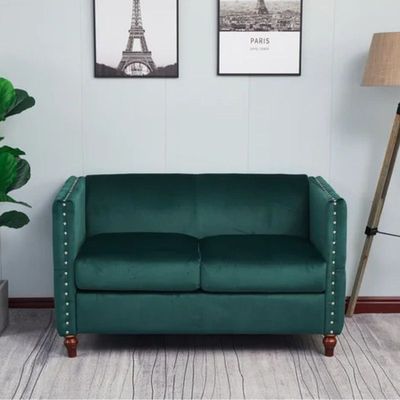 Shawn 2 Seater Fabric Sofa Wood Leg Comfortable Seating Ideal for Living Room - Green