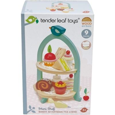 Tender Leaf Toys Mini Chef Birdie Afternoon Tea Stand: Wooden tea stand - Pretend play food - Imaginative play - Role-playing toy - Educational toy