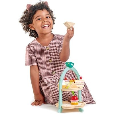 Tender Leaf Toys Mini Chef Birdie Afternoon Tea Stand: Wooden tea stand - Pretend play food - Imaginative play - Role-playing toy - Educational toy