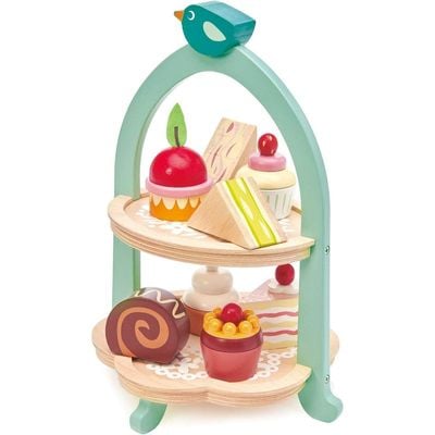 Tender Leaf Toys Mini Chef Birdie Afternoon Tea Stand: Wooden tea stand - Pretend play food - Imaginative play - Role-playing toy - Educational toy