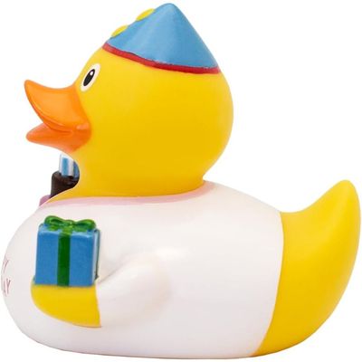 Lilalu Bath Toy Birthday Girl Duck White & Yellow : Bath time fun - Kids bath toy - Themed duck - Floating toy - Water-friendly toy