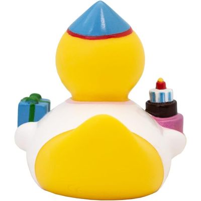 Lilalu Bath Toy Birthday Girl Duck White & Yellow : Bath time fun - Kids bath toy - Themed duck - Floating toy - Water-friendly toy