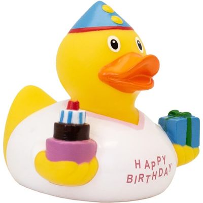 Lilalu Bath Toy Birthday Girl Duck White & Yellow : Bath time fun - Kids bath toy - Themed duck - Floating toy - Water-friendly toy