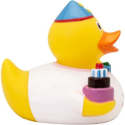 Lilalu Bath Toy Birthday Girl Duck White & Yellow : Bath time fun - Kids bath toy - Themed duck - Floating toy - Water-friendly toy