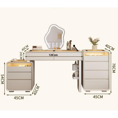 Vanity Table with Mirror, Dressing Table with Chair, White Modern Vanity Table for Women Makeup Desk with Storage Drawers, Lighted Mirror, Women's Bedroom Vanity Desk.