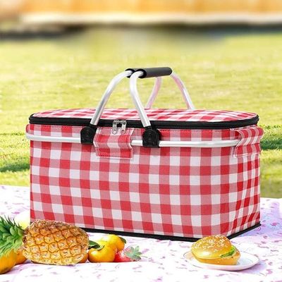 Foldable Multifunction Picnic Storage Basket with Aluminium Handles for Shopping, Travel, Camping (47×27×22CM).