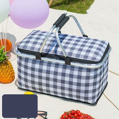 Foldable Multifunction Picnic Storage Basket with Aluminium Handles for Shopping, Travel, Camping (47×27×22CM).