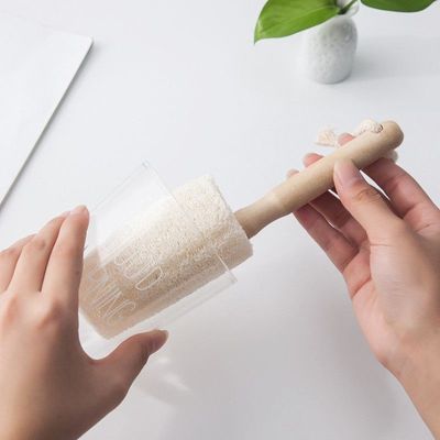 Set Of 3 Kitchen Sponge Wooden Handle Scrubber Sponge For Cleaning Glass, Cups etc. Kitchen Tool For Removing Hard Stain Like Coffee, Milk etc.