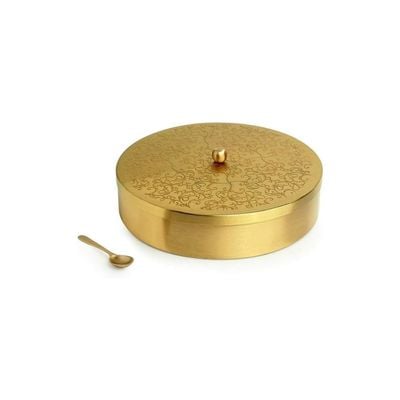 Acewood Brass Spice Box Masala Dabba Brass Masala Box Masala Dani Masala Container Masala Dabba Masaldani Namak Dani Handcrafted For Kitchen With Spoon (7 Containers, 40 ML)