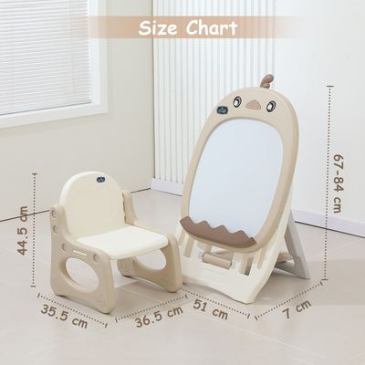 Little Story - Drawing Board with Chair, Magnetic Numbers, 5 Color Pen and Eraser- Beige