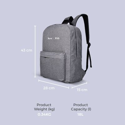 Nova Kids 17Inch/18L  School Bag - Grey