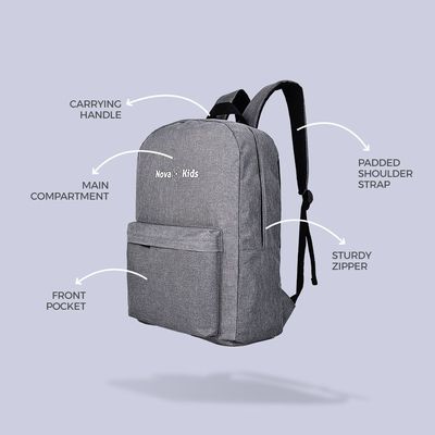 Nova Kids 17Inch/18L  School Bag - Grey