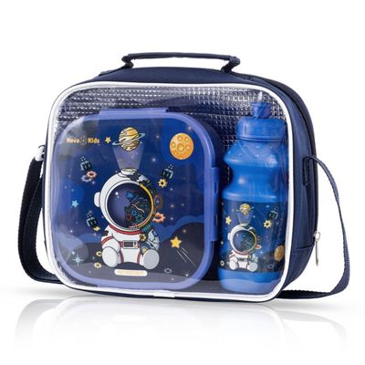 Nova Kids Lunch Box and Water Bottle With Lunch Bag - Space Blue