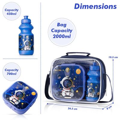 Nova Kids Lunch Box and Water Bottle With Lunch Bag - Space Blue