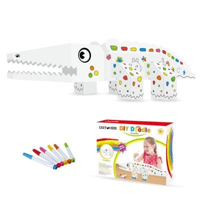 Eazy Kids - DIY Doodle Coloring Kit w/ Set of 6 Sketch Pens - Crocodile