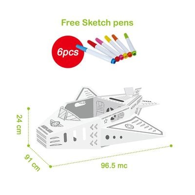 Eazy Kids - DIY Doodle Coloring Kit w/ Set of 6 Sketch Pens - Wearable Airplane