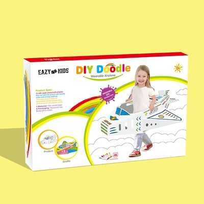 Eazy Kids - DIY Doodle Coloring Kit w/ Set of 6 Sketch Pens - Wearable Airplane