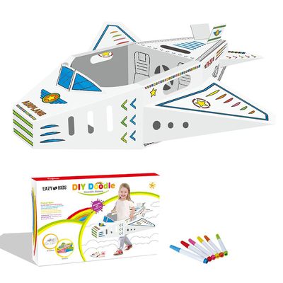 Eazy Kids - DIY Doodle Coloring Kit w/ Set of 6 Sketch Pens - Wearable Airplane