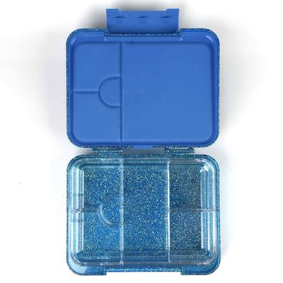 Eazy Kids 6 & 4 Convertible Bento Lunch Box w/ Lunch Bag and Spoon Fork Set - Glitter Blue