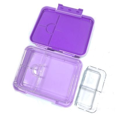 Eazy Kids 6 & 4 Convertible Bento Lunch Box w/ Lunch Bag and Spoon Fork Set - Glitter Purple