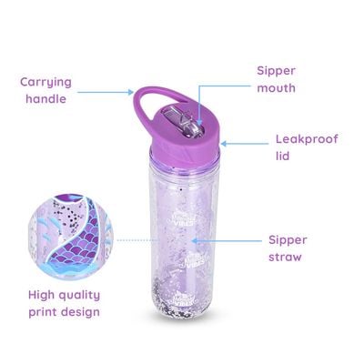 Eazy Kids 6 & 4 Convertible Bento Lunch Box w/ 550ml Double Wall Water Bottle and Spoon Fork Set - Glitter Purple