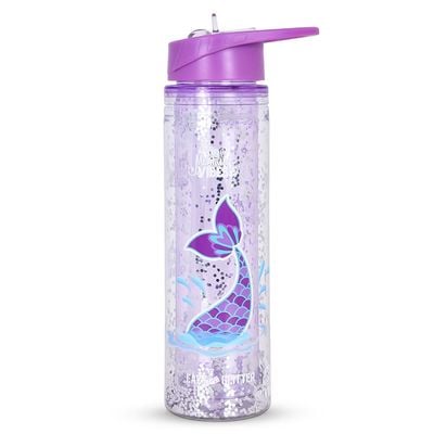 Eazy Kids 6 & 4 Convertible Bento Lunch Box w/ 550ml Double Wall Water Bottle and Spoon Fork Set - Glitter Purple