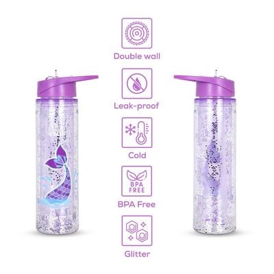 Eazy Kids 6 & 4 Convertible Bento Lunch Box w/ 550ml Double Wall Water Bottle and Spoon Fork Set - Glitter Purple